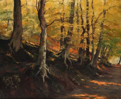 CALBERG, Eugène (1887-1944) Forêt Huile sur toile Signée en bas à droite : E. Calberg...