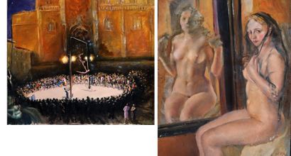 DUPAGNE, Adrien (1889-1980) Le cirque Huile sur panneau de bois Signée en bas à gauche:...