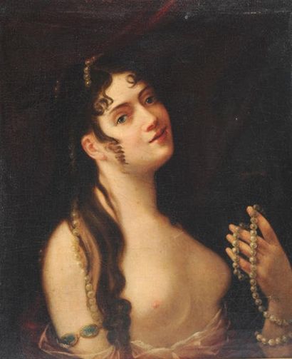 ÉCOLE FRANÇAISE XIXème Dame au collier de perles Circa 1920 Huile sur toile FRENCH...