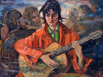 AYOTTE, Léo (1909-1977) AYOTTE, Léo (1909-1977) Guitariste Huile sur toile Signée...
