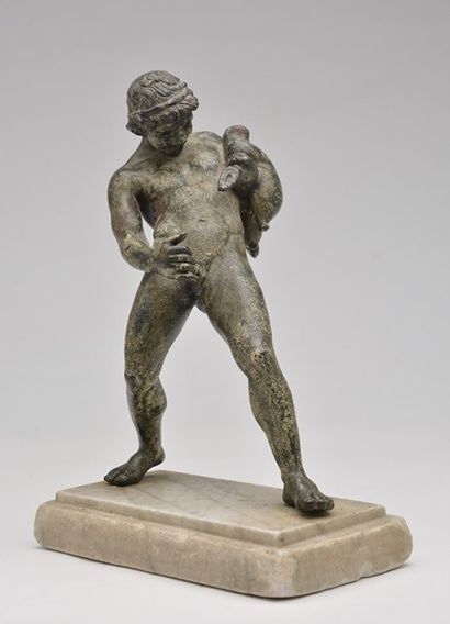 BRONZE - DÉBUT XIXe SIÈCLE Sculpture en bronze à patine sombre représentant un satyre...