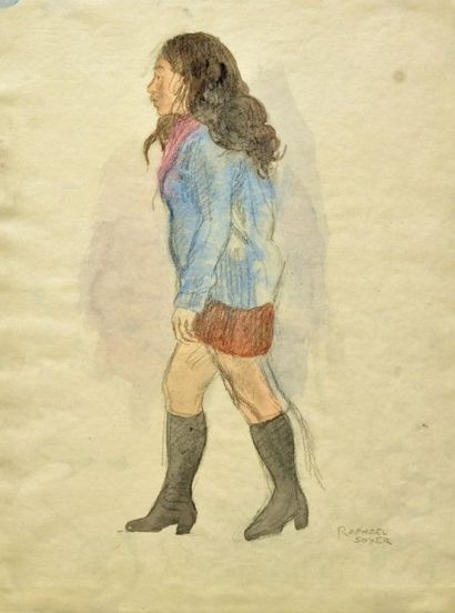 SOYER, Raphael (1899-1987) SOYER, Raphael (1899-1987) Jeune femme marchant Aquarelle...