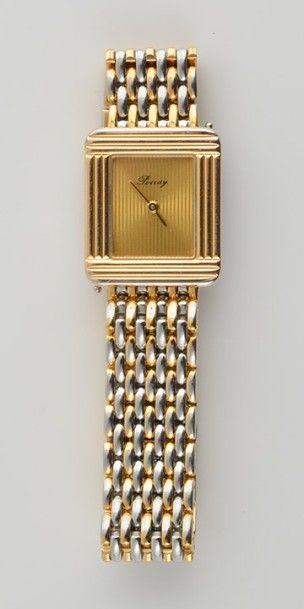 POIRAY - OR ET ACIER POIRAY Bracelet-montre or et acier, cadran champagne, aiguilles...