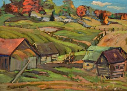 null BURTON, Ralph Wallace (1905-1983) "Old Farm near Chelsea, Que" Huile sur panneau...