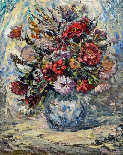 null GIUNTA, Joseph (1911-2001) "Flower arrangement" Huile sur panneau Signée en...