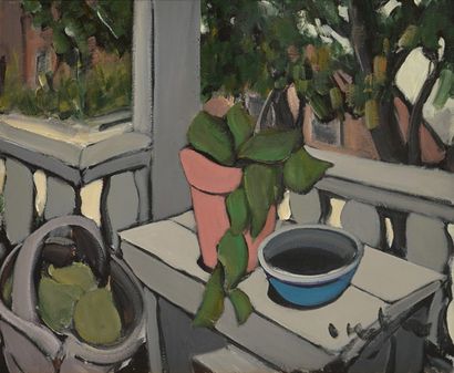 null CANTIN, Roger (1930-) "Le balcon chez Gaby" Huile sur toile Signée en bas à...
