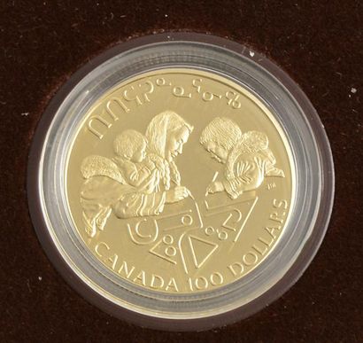 null 100$ CANADIEN - OR 14K ET ARGENT - 1990 *Pièce Canadienne de 100$ en or 14K...