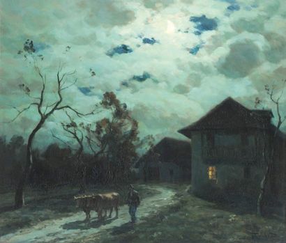 CACHOUD, François Charles (1866-1943) Clair de lune Huile sur toile Signée en bas...