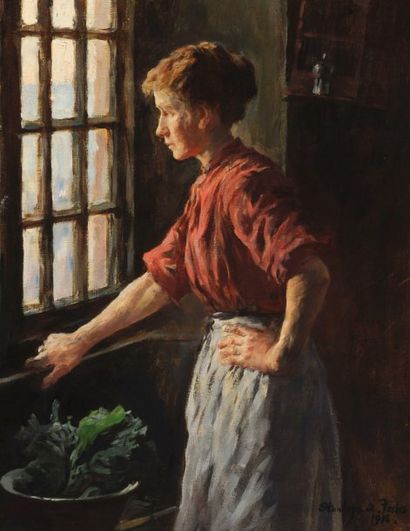 FORBES, Stanhope Alexander (1857-1947) "Waiting" Huile sur toile Signée et datée...