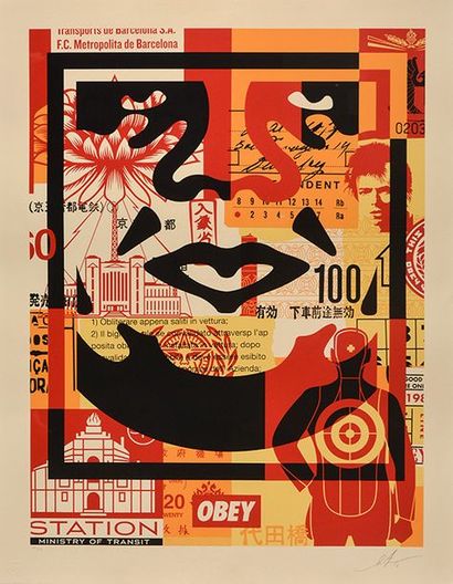 FAIREY, Shepard (1970-) FAIREY, Shepard (1970-) "Collage Icon Bottom" (2016) Sérigraphie...