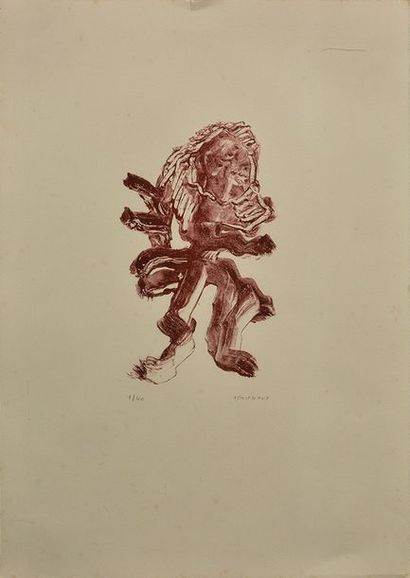 MICHAUX, Henri (1899-1984) MICHAUX, Henri (1899-1984) "Abstraction en brun" Lithographie...