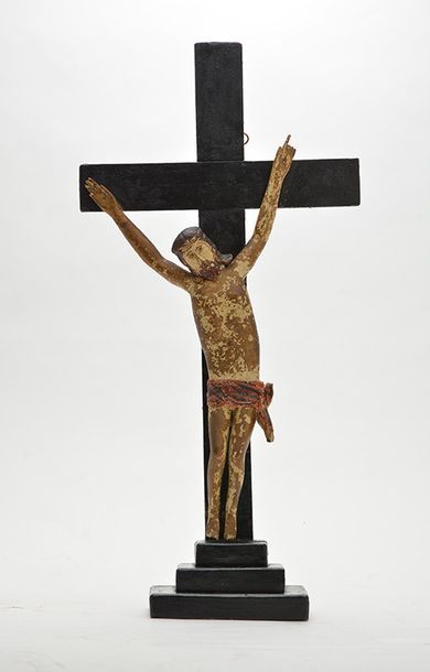 QUEBEC - XVIIEME Exceptionnel Christ en croix en bois polychrome dit Janséniste....
