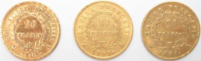 null Premier Empire (1804-1814). 20 Francs or tête laurée. 3 monnaies 1808,1809,1811...