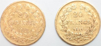 null Louis Philippe I (1830-1848). 20 Francs 1841 A Paris. 2 ex. 6,42 et 6,42 g....
