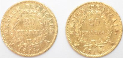 null Premier Empire (1804-1814). 20 Francs or 1814 A Paris. 2 ex. 6,41 et 6,44 g....