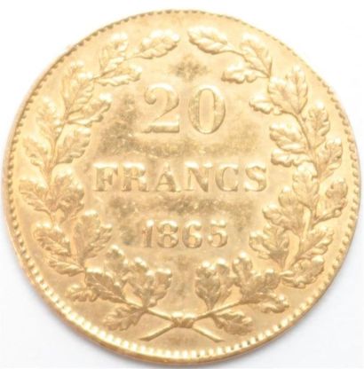 null Belgique. Léopold Ier (1831-1865). 20 Francs or 1865. 6,45 g. - TTB