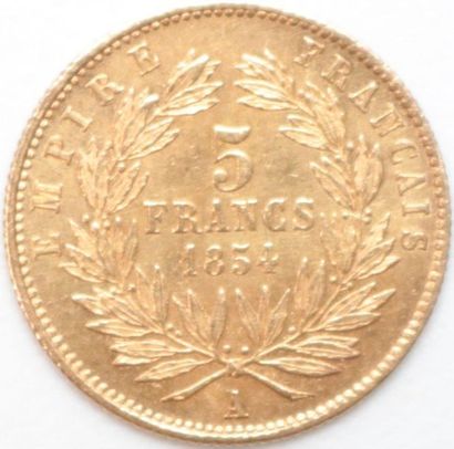null Second Empire (1852-1870). 5 Francs or 1854 A Paris. 1,62 g. Tranche cannelée....