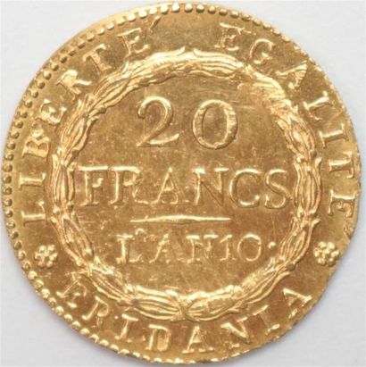 null République Subalpine. (1800-02). 20 Franchi or An 10 (1802). 6,46 g. TTB/Su...