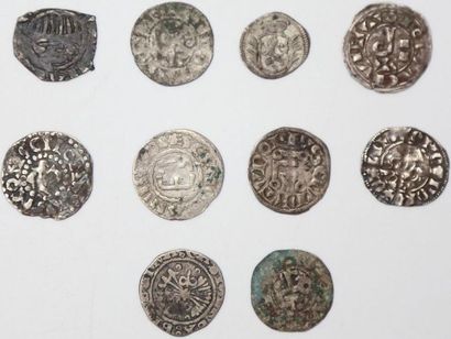 null Ensemble de 10 monnaies argent de bas titre et billon, dont Louis IX,
denier,...