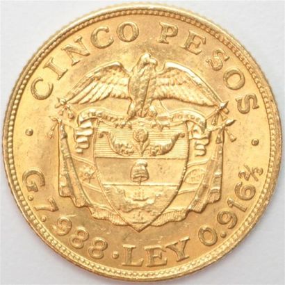 null Colombie. République. 5 Pesos or 1919. 7,97 g. Sup.