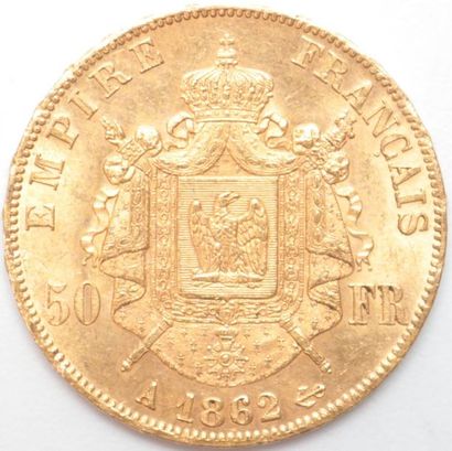null Second Empire (1852-1870). 50 Francs or tête laurée 1862 A Paris. 16,18 g. F...