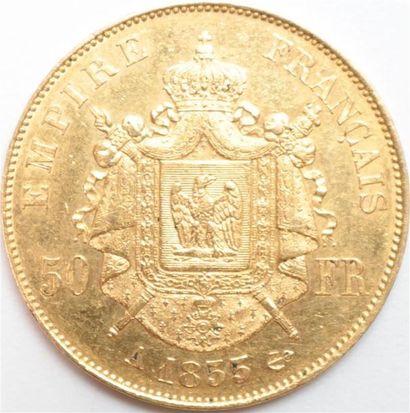 null Second Empire (1852-1870). 50 Francs or tête nue 1855 A Paris. 16,16 g. F 547...
