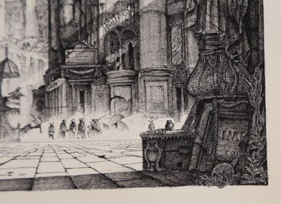 null Philippe MOHLITZ (1941-2019) L'église. 1973.
Dessin à la plume. L 21 x H 25....