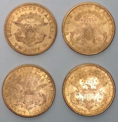 null * Quatre pièces de 20 dollars en or Liberté 1865 / 1882 / 1898 / 1899 - 133.8...