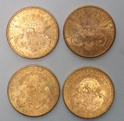 null * Quatre pièces de 20 dollars en or Liberté 1900 (x2) / 1904 (x2) - 133.9 g...