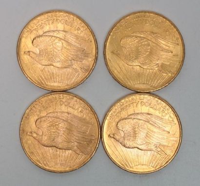 null * Quatre pièces de 20 dollars en or Saint-Gaudens 1908 - 133.8 g 
