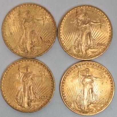 null * Quatre pièces de 20 dollars en or Saint-Gaudens 1910 (x2) / 1922 (x2) - 133.9...