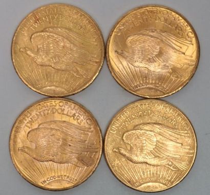 null * Quatre pièces de 20 dollars en or Saint-Gaudens 1924- 133.9 g 
