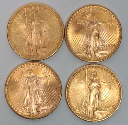 null * Quatre pièces de 20 dollars en or Saint-Gaudens 1924- 133.9 g 