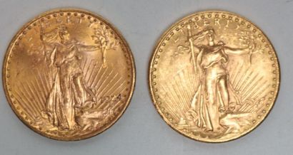 null * Deux pièces de 20 dollars en or Saint-Gaudens 1924 / 1927 - 66.9 g 