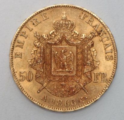 null * Pièce de 50 francs en or Napoléon III tête laurée 1866 A - 16.18 g 