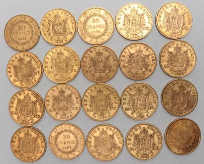 null * Vingt pièces de 20 francs or Napoléon III Empereur tête laurée 1862 (x2) /...