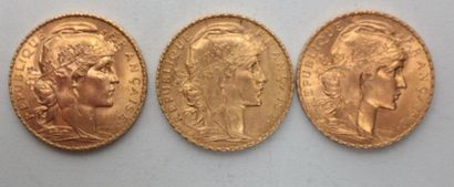 null * Trois pièces de 20 francs or au Coq 1913 (x2) /1914 - 19.3 g 
