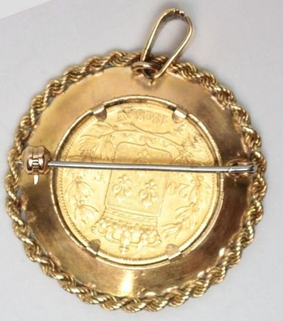 null Pièce de 20 francs en or Louis XVIII 1818 W montée en broche pendentif - 13...