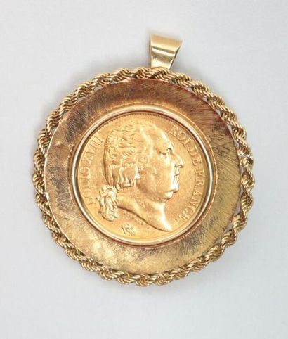 null Pièce de 20 francs en or Louis XVIII 1818 W montée en broche pendentif - 13...