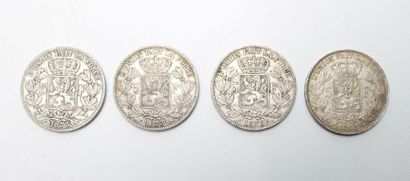 null Quatre pièces de 5 francs en argent Léopold II, 1873 (x2) / 1875 (x2) - 99 ...