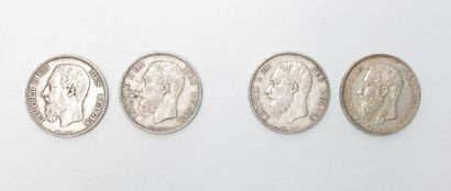 null Quatre pièces de 5 francs en argent Léopold II, 1873 (x2) / 1875 (x2) - 99 ...