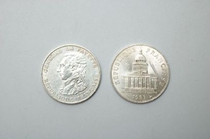 null Deux pièces de 100 francs commémoratives en argent : 1 pièce LaFayette Egalité...