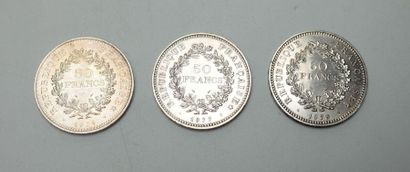 null Trois pièces commémoratives de 50 francs en argent, 1976, 1977 et 1979 - 90...
