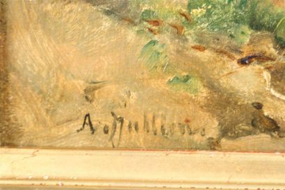 null Paysage animé à la rivière, huile sur toile signée en bas à droite A. Mullin...