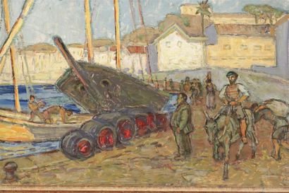 null ARLT Fritz (1887-1966) Le port, huile sur panneau signée au dos. 27 x 36 cm...