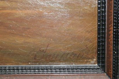 null ÉCOLE XIXe - Le pansage - Huile sur toile, signée en bas à droite - 82 x 100...