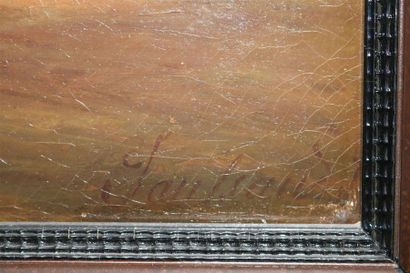 null ÉCOLE XIXe - Le pansage - Huile sur toile, signée en bas à droite - 82 x 100...