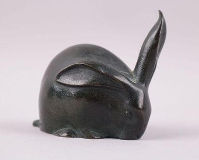 null Edouard-Marcel SANDOZ (1881-1971) Lapin une oreille dressée - Sujet en bronze...