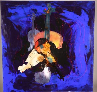 null TORDJMANN Franck (1958) Tripytique aux violoncelles,
Peinture et collage sur...