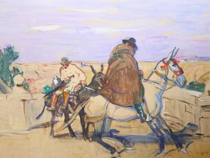 null SIMON Lucien (1861-1945), Cavaliers à dos d'âne - gouache signée en bas à gauche...
